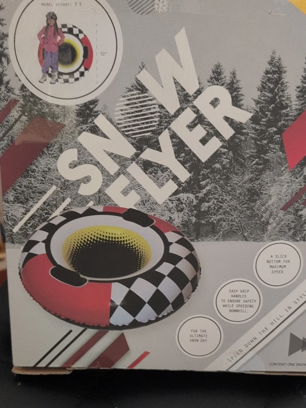 In The Box Snow Flyer Inflatable Snow Tube - Red, Black & White